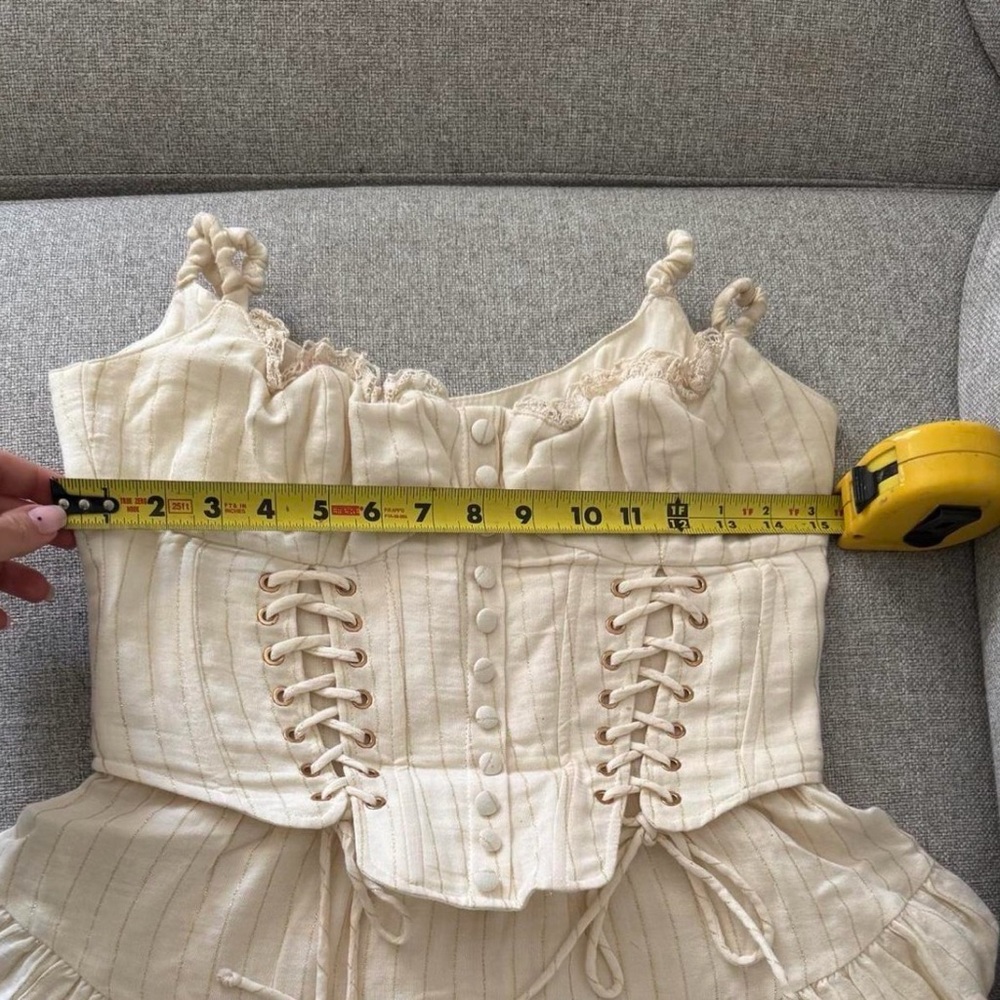 Cream Corset Mini Dress with Lace-Up Detail - Picture 5 of 6